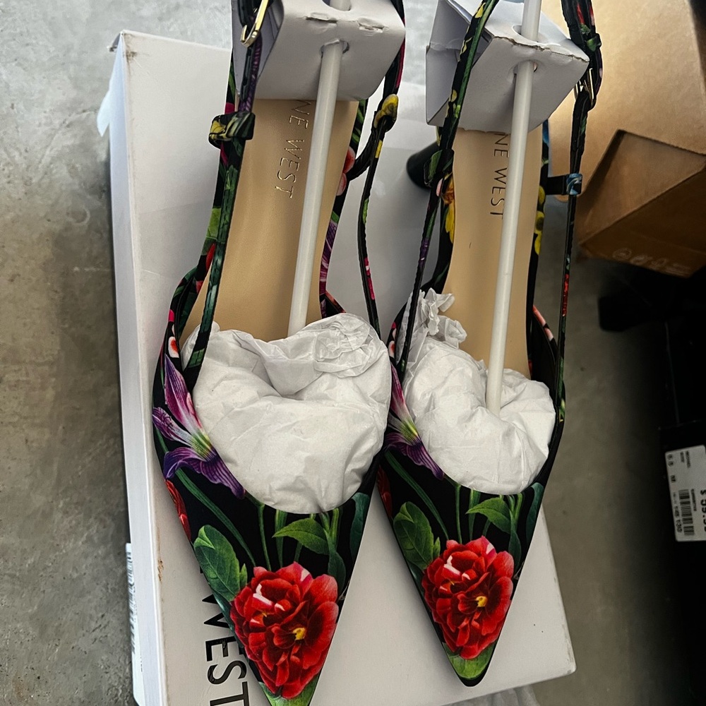 Nine West Black and Red Floral Heels